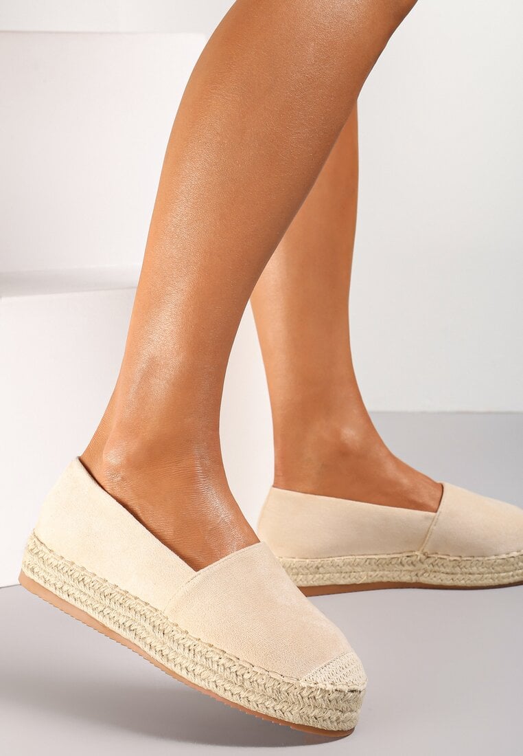 Beżowe Espadryle Zdobione Plecionką Thaxie