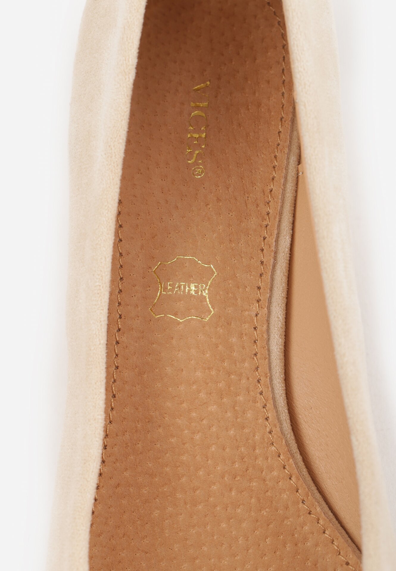 Beżowe Klasyczne Czółenka na Obcasie ze Skórzaną Wkładką Savira