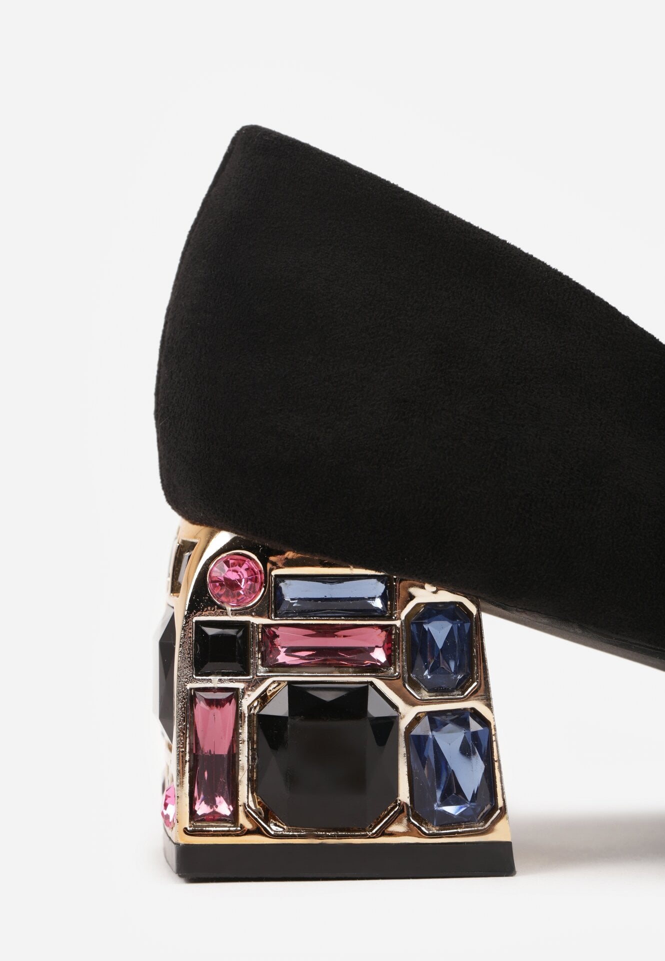 Czarne Czółenka na Ozdobnym Obcasie z Kryształkami i Skórzaną Wkładką Oviria