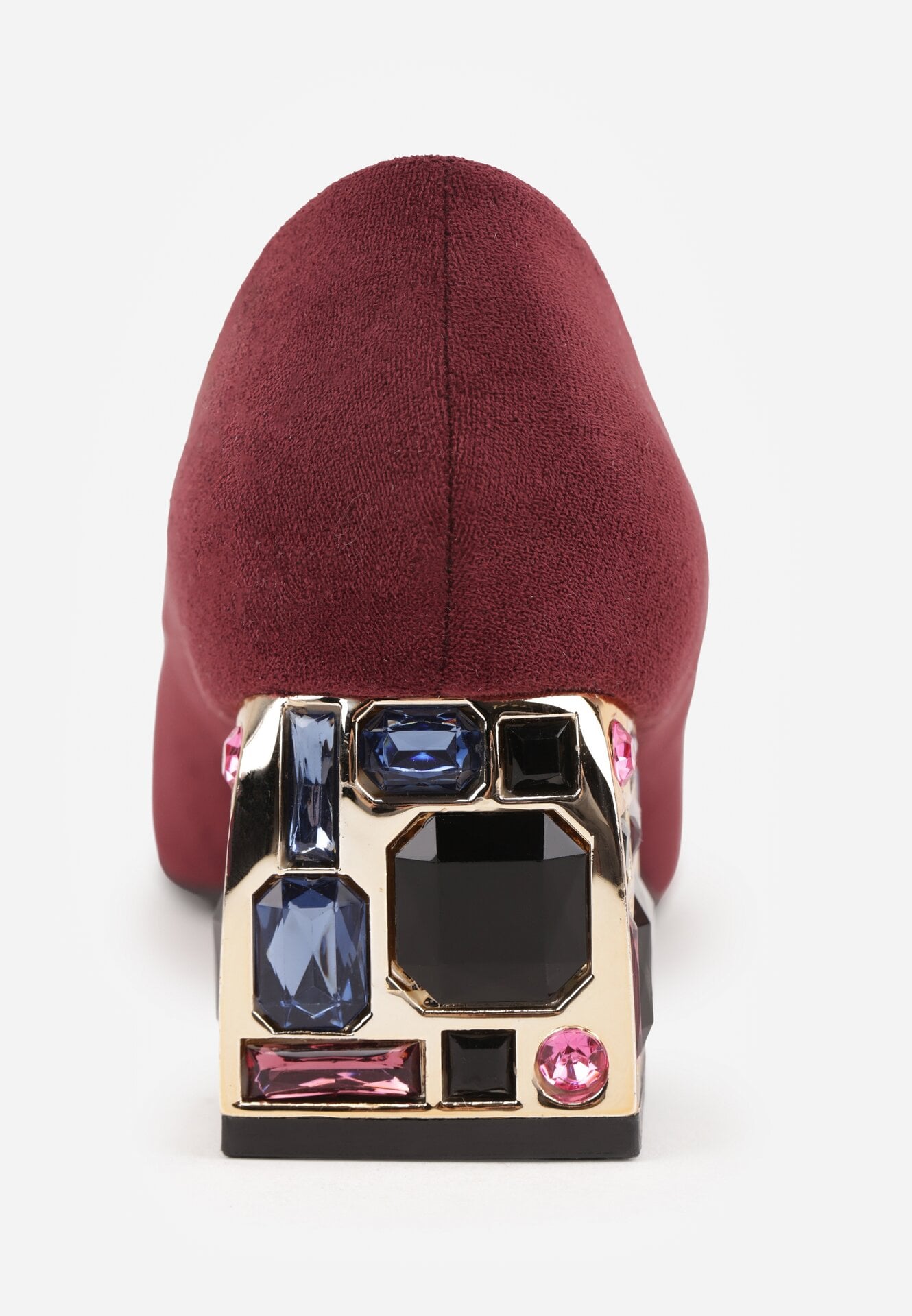 Bordowe Czółenka na Obcasie z Cyrkoniami ze Skórzaną Wkładką Cleitia