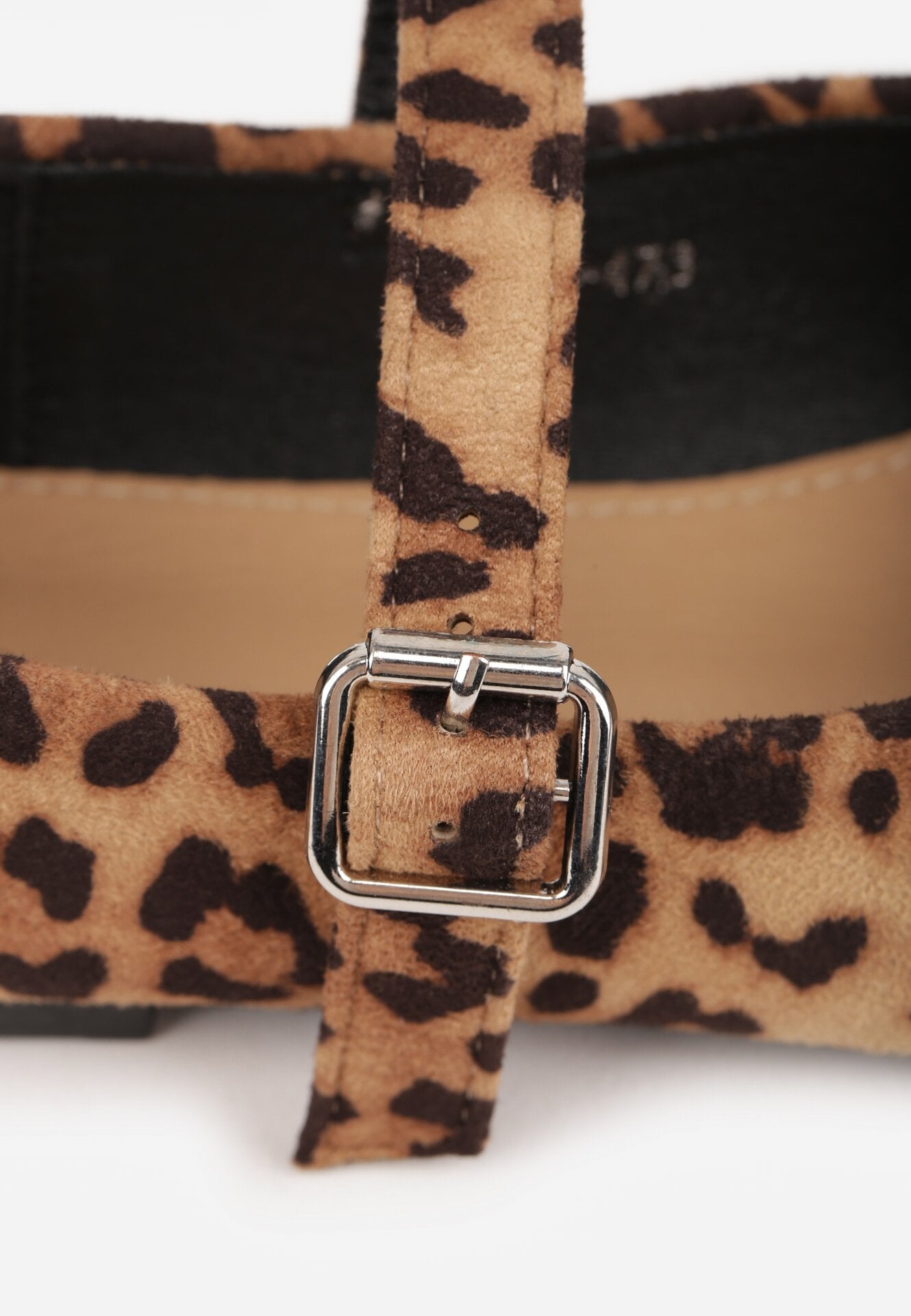 Brązowe Płaskie Balerinki Mary Jane w Panterkę z Kwadratowym Noskiem Saroma