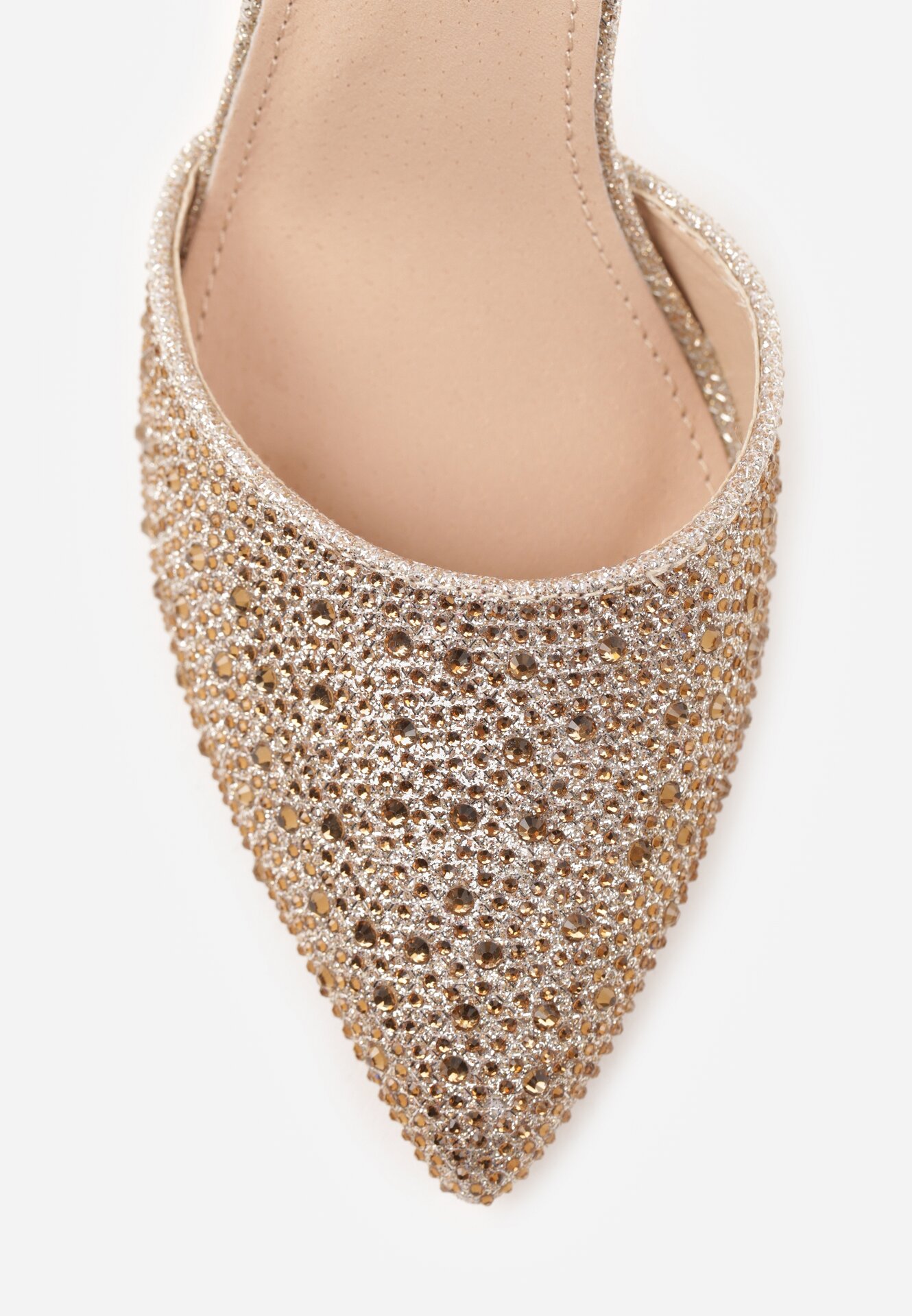 Złote Szpilki Vices Ozdobione Błyszczącymi Cyrkoniami ze Skórzaną Wkładką Vortida