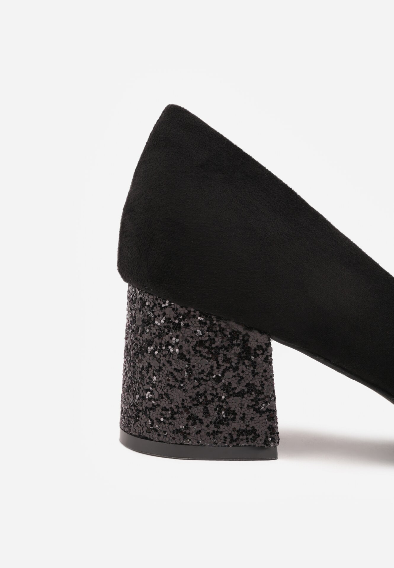 Czarne Czółenka Vices na Brokatowym Słupku ze Skórzaną Wkładką Izamine