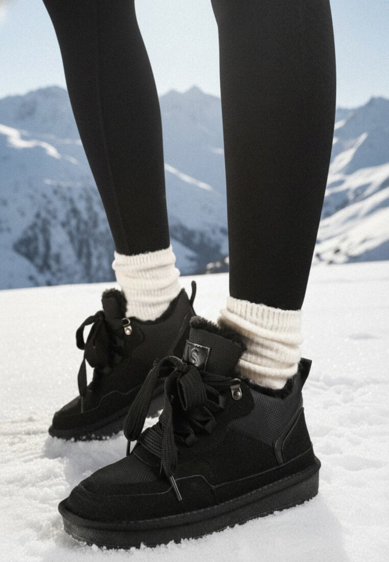 Czarne Sneakersy Vices w Stylu Śniegowców Ocieplane z Szerokim Sznurowaniem Rennith