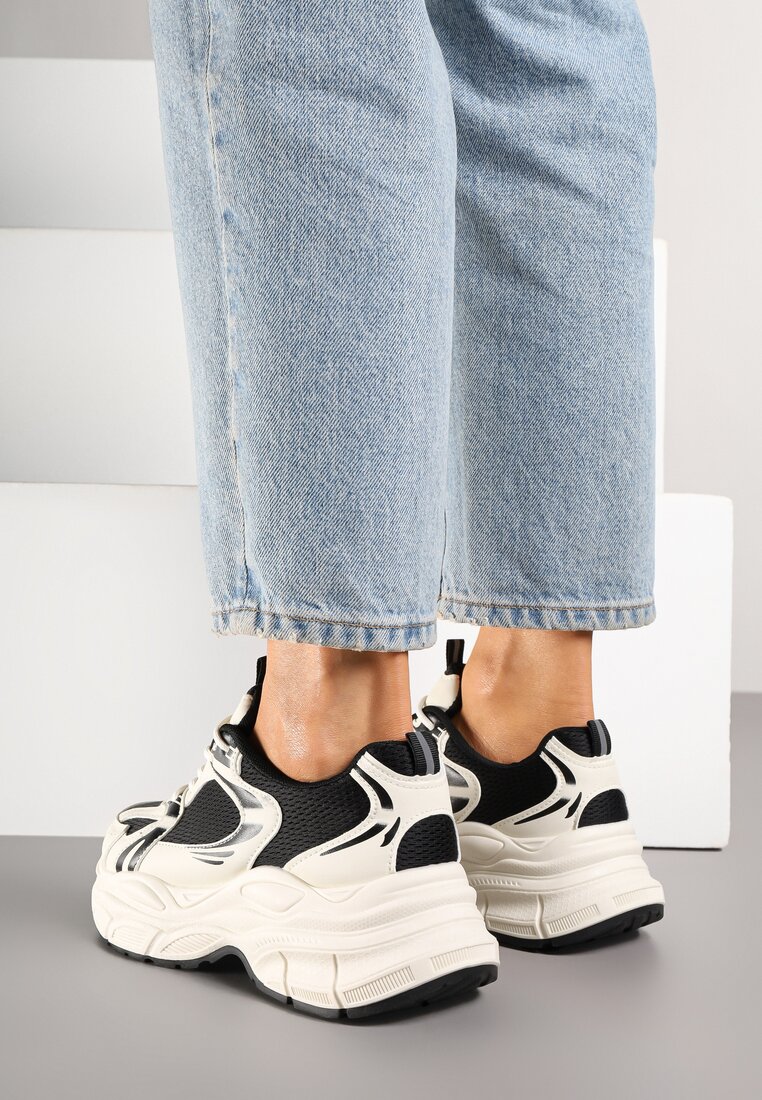 Beżowo-Czarne Sneakersy Vices na Grubej Podeszwie z Tłoczeniami Nativine