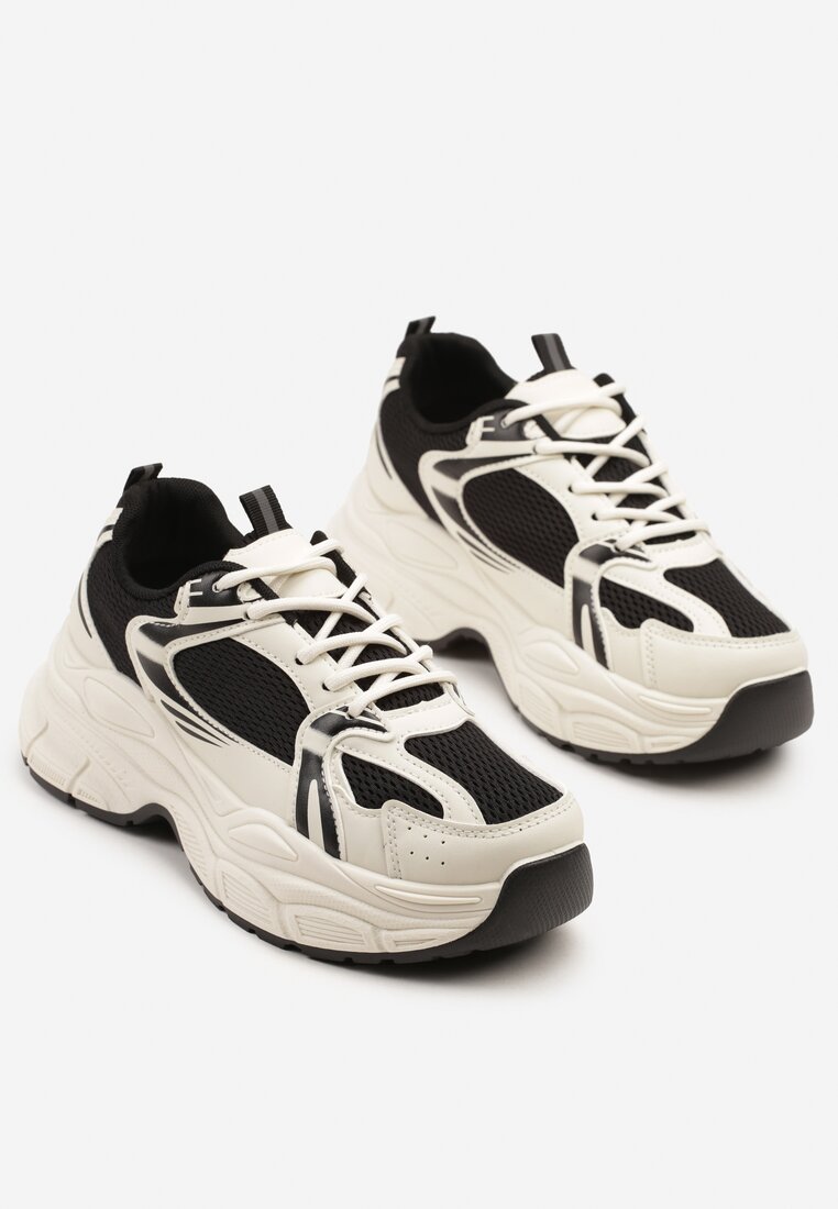Beżowo-Czarne Sneakersy Vices na Grubej Podeszwie z Tłoczeniami Nativine