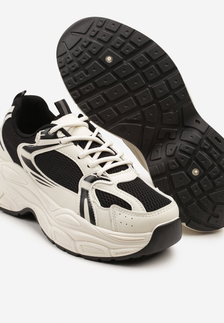 Beżowo-Czarne Sneakersy Vices na Grubej Podeszwie z Tłoczeniami Nativine