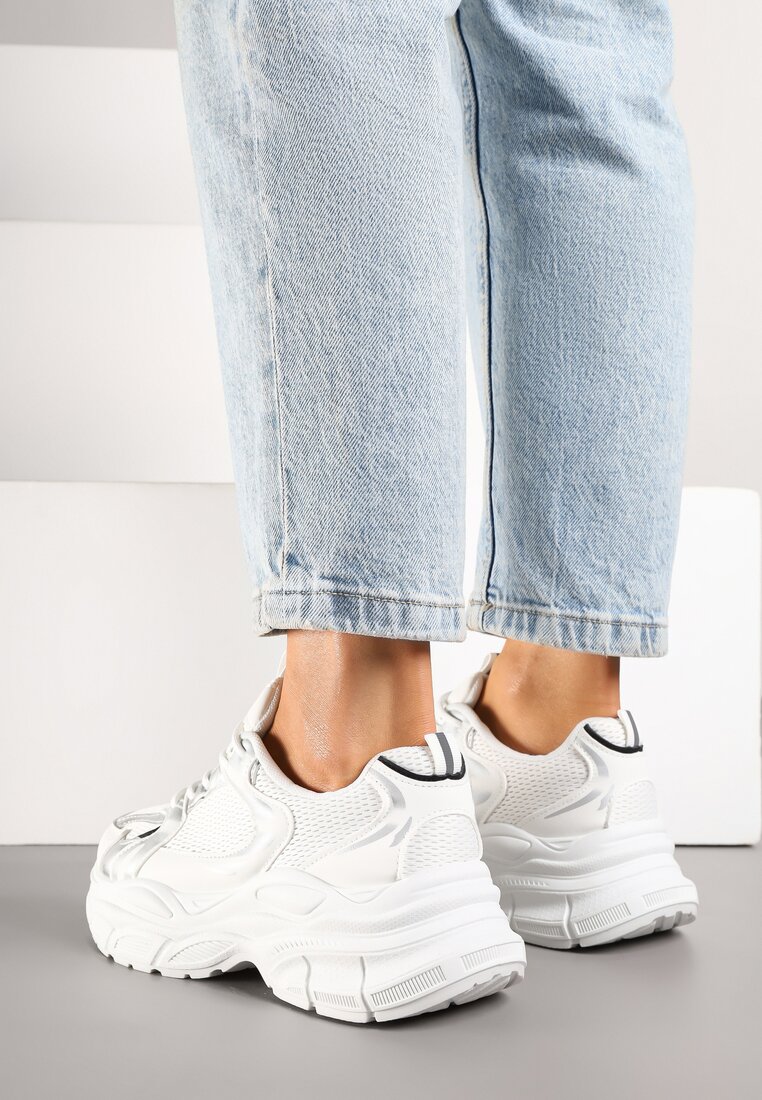 Biało-Srebrne Sneakersy Vices na Grubej Podeszwie z Tłoczeniami Nativine