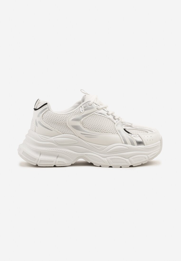 Biało-Srebrne Sneakersy Vices na Grubej Podeszwie z Tłoczeniami Nativine