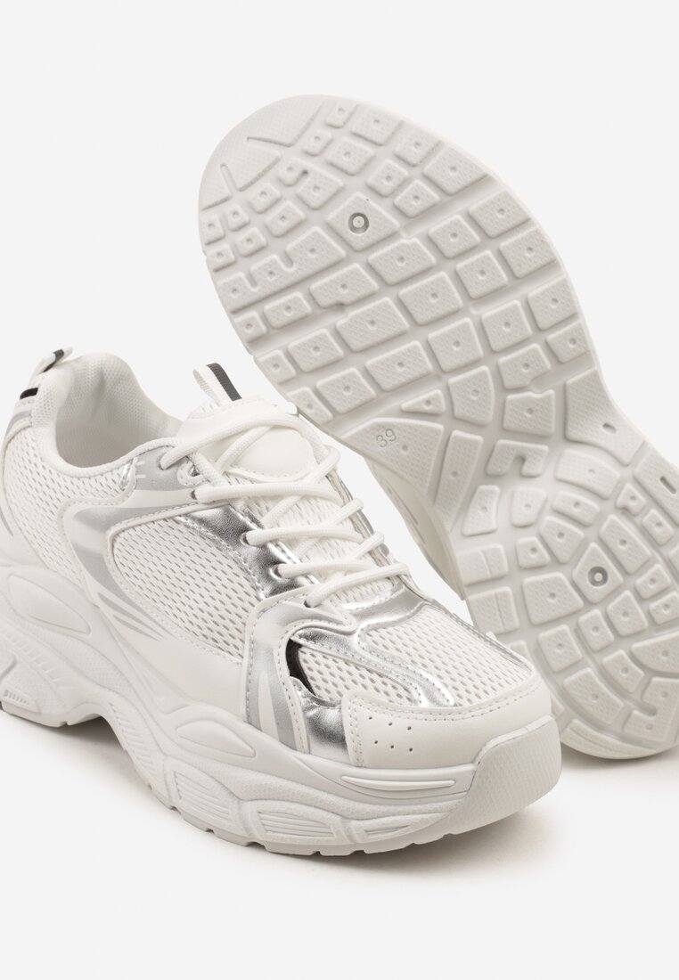 Biało-Srebrne Sneakersy Vices na Grubej Podeszwie z Tłoczeniami Nativine