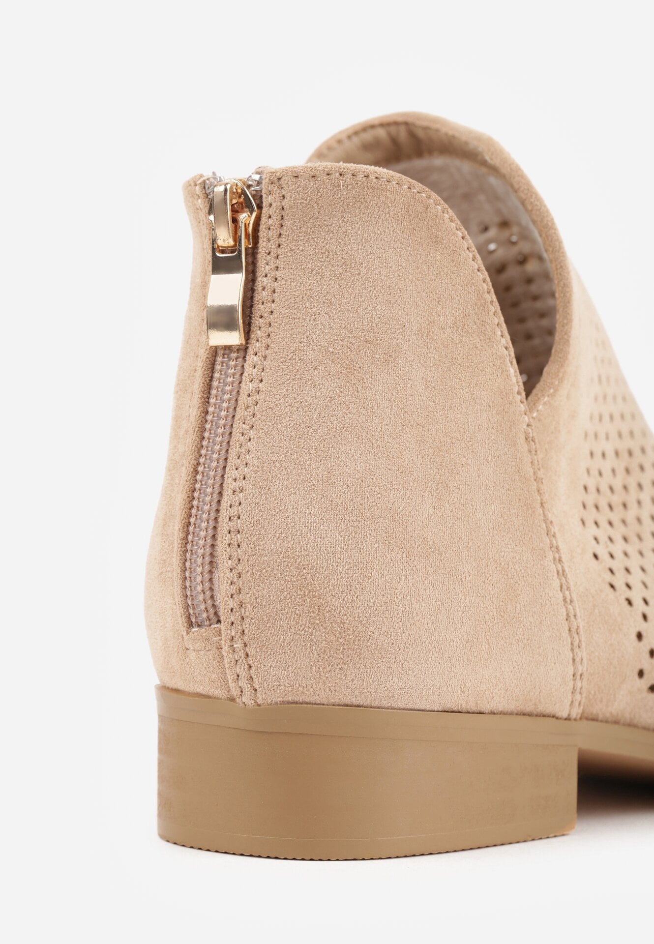 Beżowe Ażurowe Botki Vices na Płaskiej Podeszwie z Ozdobnym Wycięciem Selenith