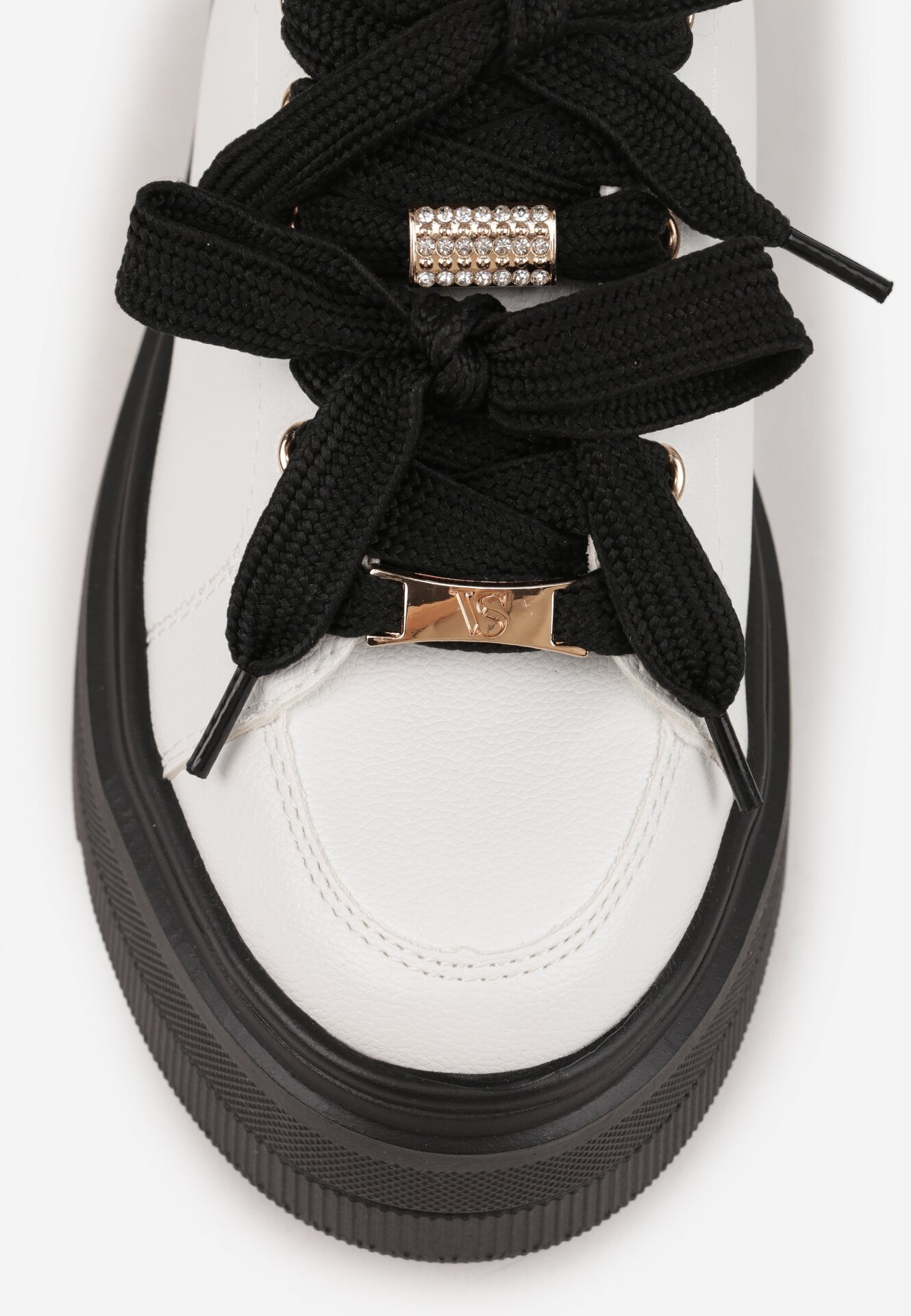 Biało-Czarne Płaskie Sznurowane Sneakersy Vices Ozdobione Metalicznymi Wstawkami Nelaviraen