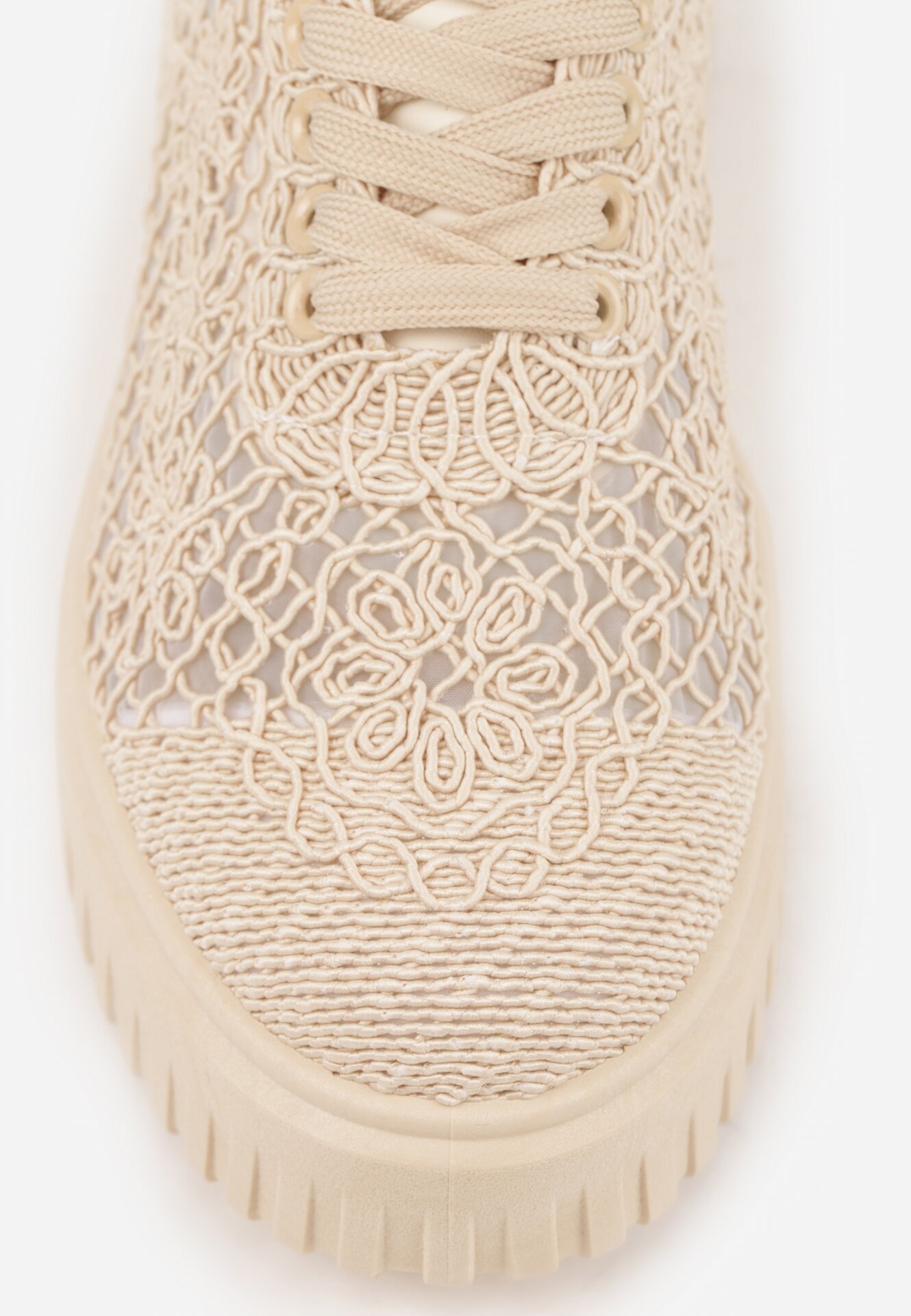 Beżowe Ażurowe Sneakersy Vices na Grubej Podeszwie z Tłoczeniem Luminise