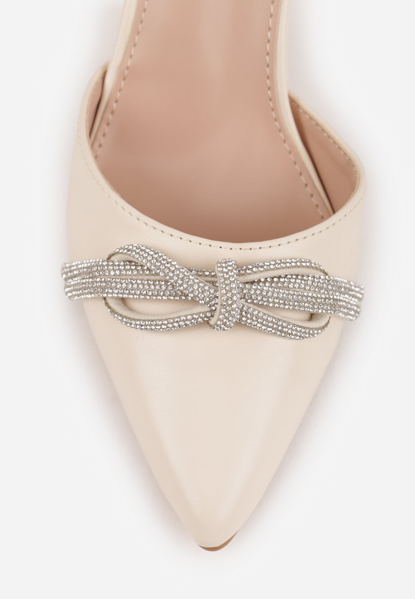 Beżowe Czółenka Vices na Szpilce z Kokardą i Cyrkoniami Atelissa