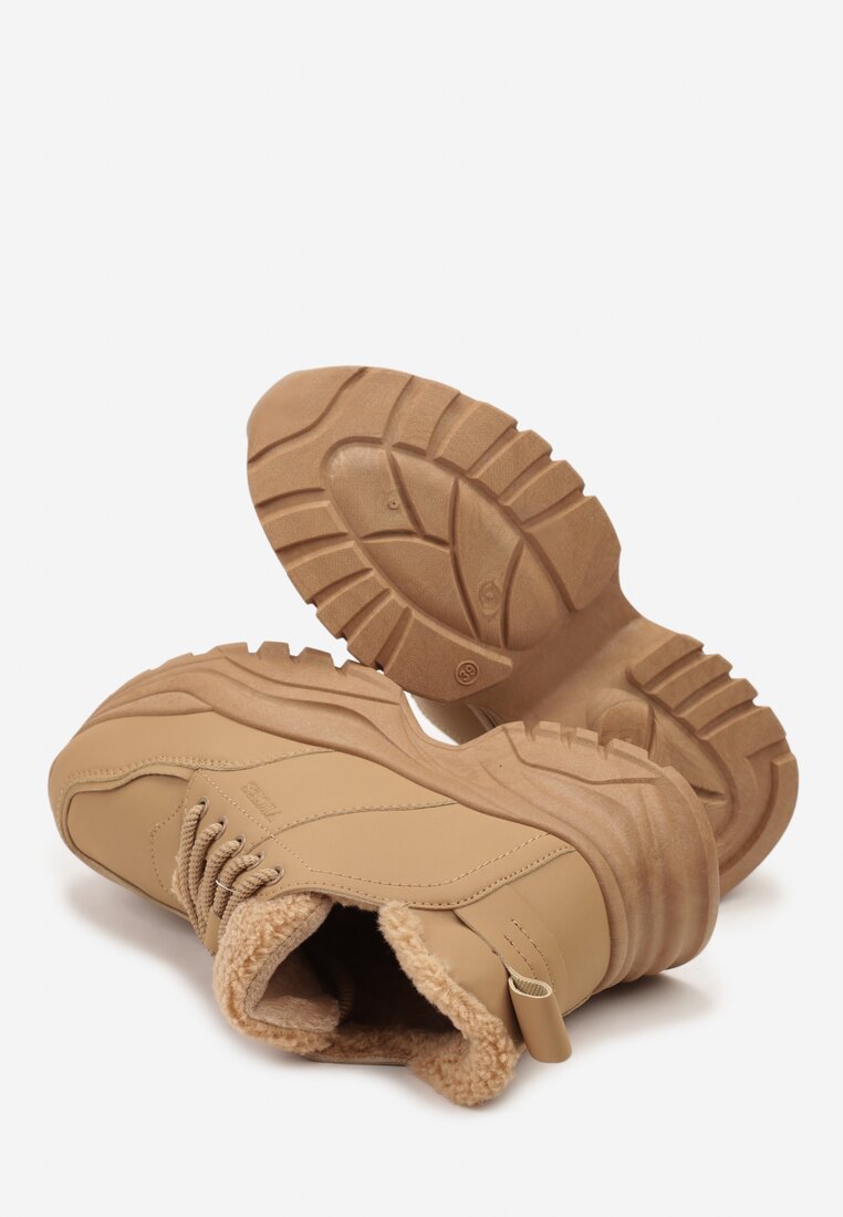 Jasnobrązowe Traperki Sneakersy Vices na Grubej Tłoczonej Platformie Typu Traperki Narrise