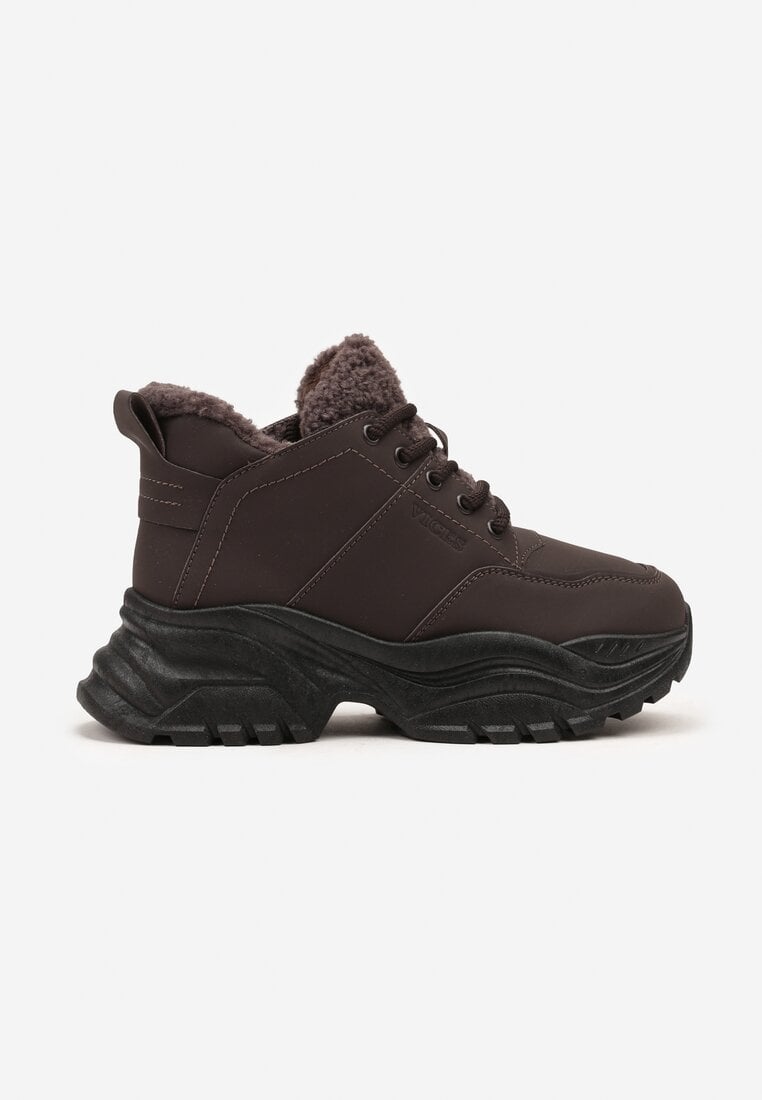 Brązowe Traperki Sneakersy Vices na Grubej Tłoczonej Platformie Typu Traperki Narrise