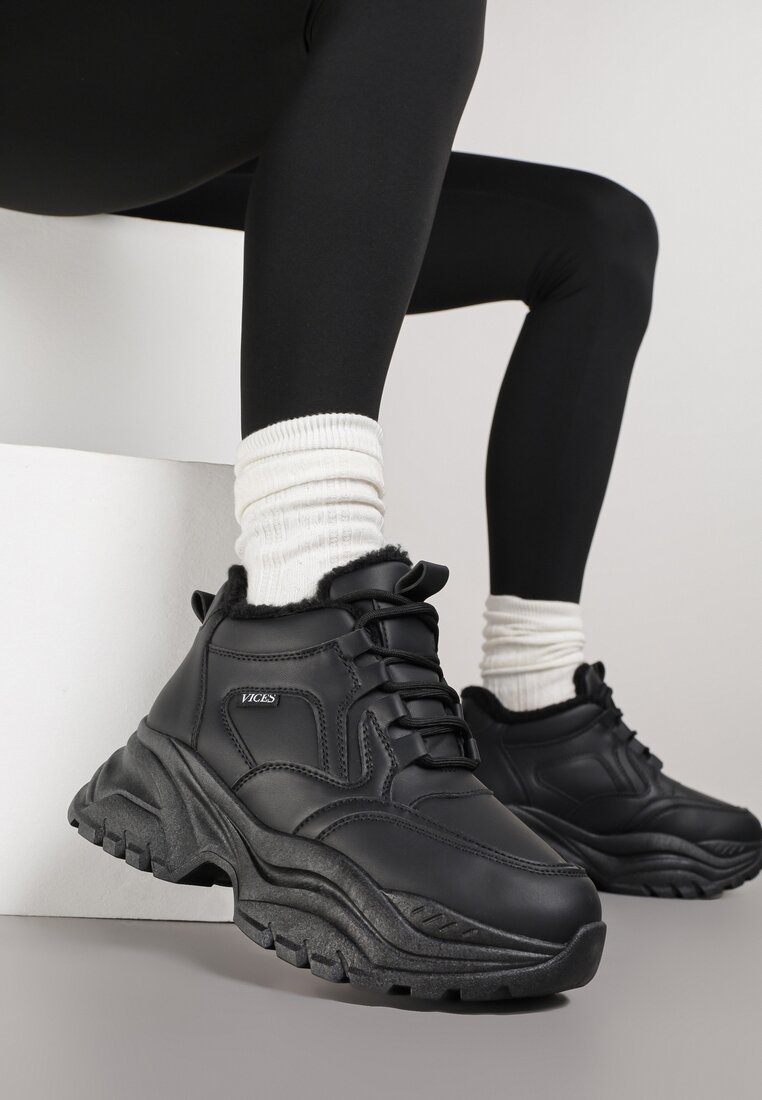 Czarne Botki w Stylu Sneakersów Chunky na Grubej Podeszwie Leandre