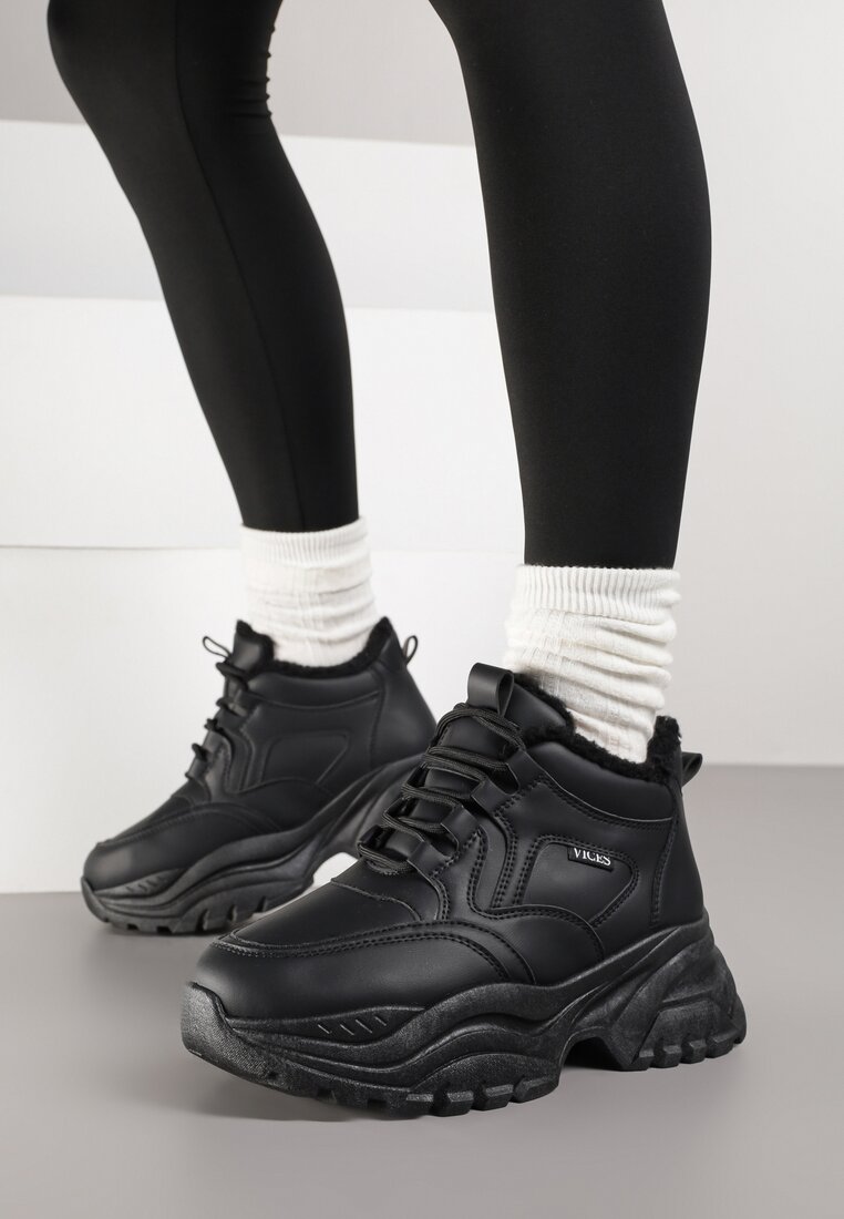 Czarne Botki w Stylu Sneakersów Chunky na Grubej Podeszwie Leandre