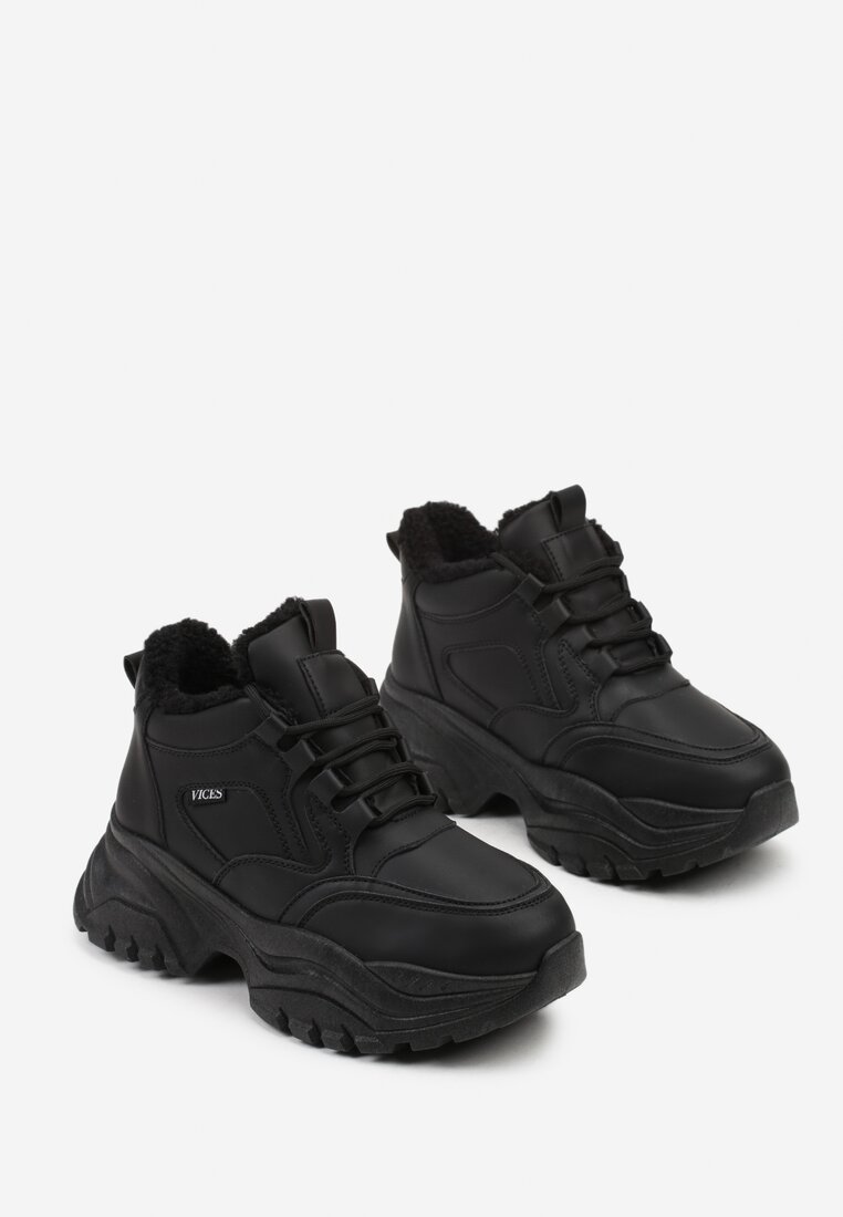 Czarne Botki w Stylu Sneakersów Chunky na Grubej Podeszwie Leandre