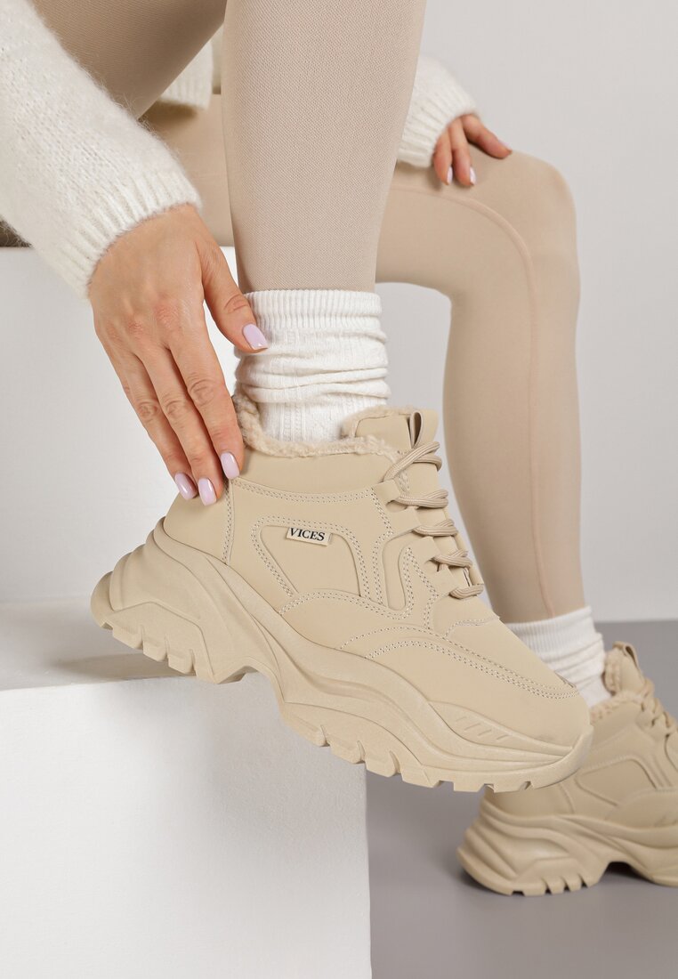 Brązowe Sneakersy Vices w Stylu Traperków Chunky na Grubej Podeszwie Leandre