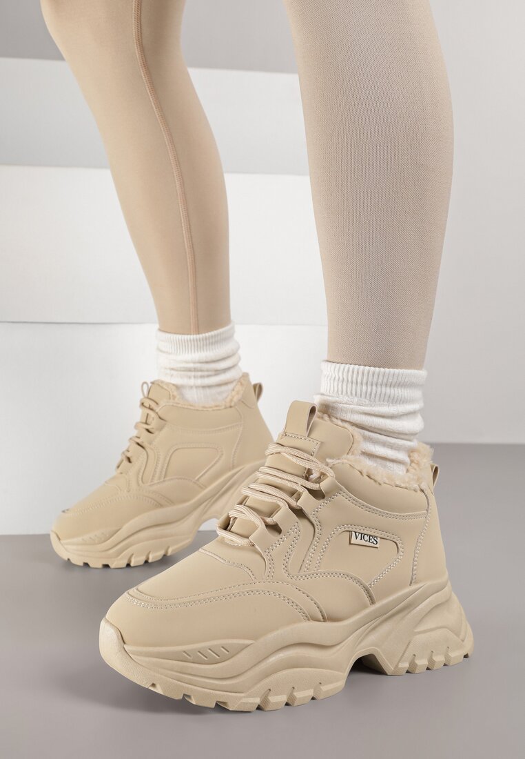 Brązowe Sneakersy Vices w Stylu Traperków Chunky na Grubej Podeszwie Leandre