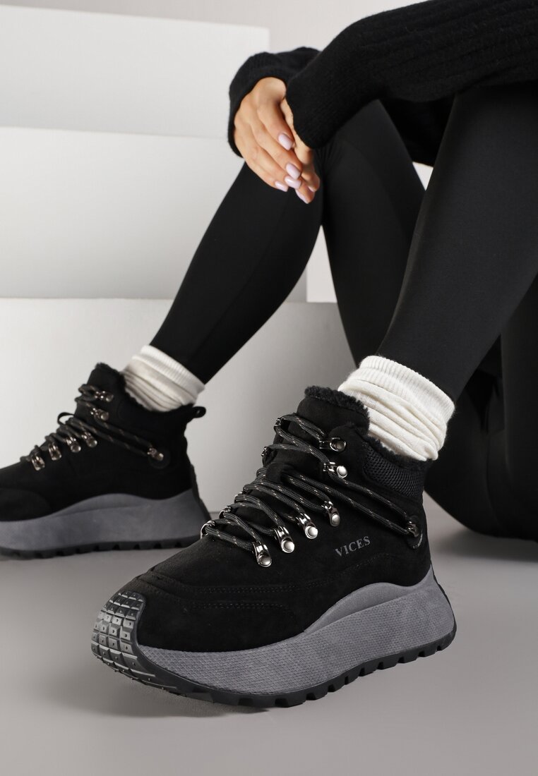Czarne Sportowe Sneakersy Śniegowce Vices na Grubej Podeszwie Nellsana