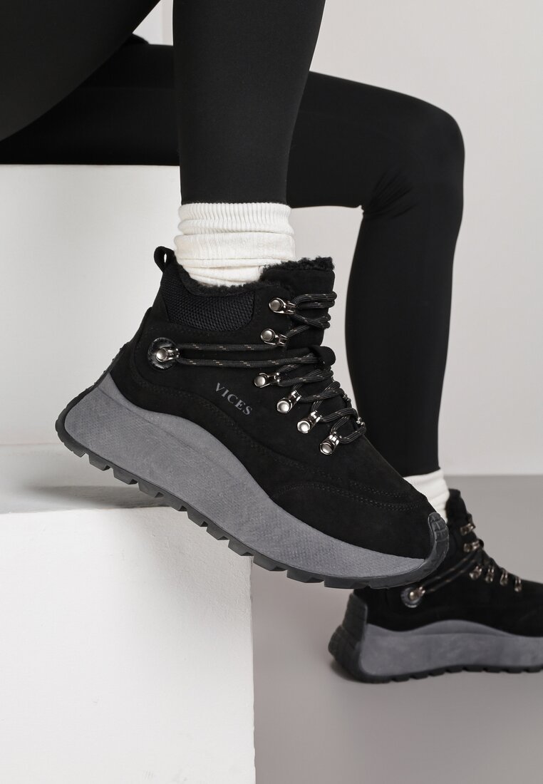 Czarne Sportowe Sneakersy Śniegowce Vices na Grubej Podeszwie Nellsana