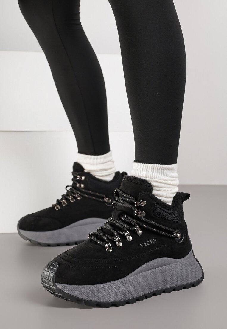 Czarne Sportowe Sneakersy Śniegowce Vices na Grubej Podeszwie Nellsana