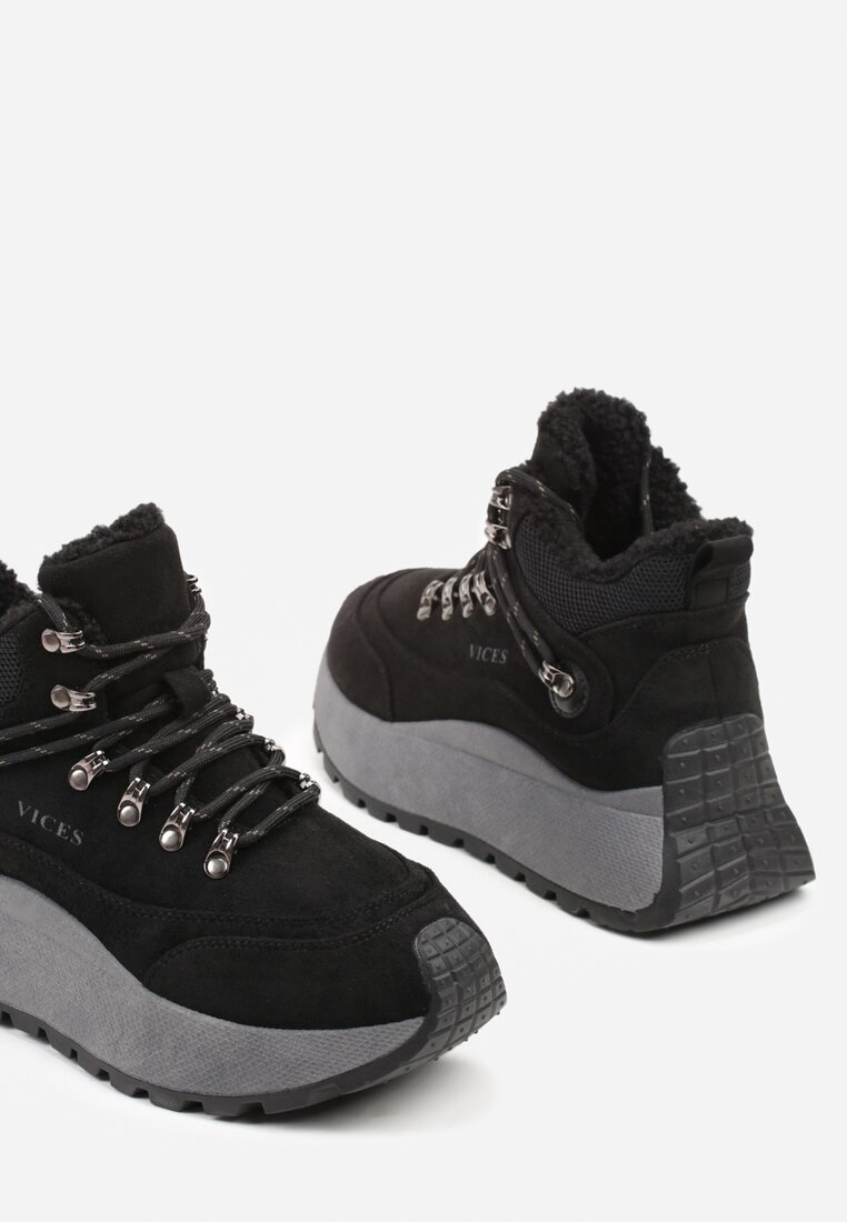 Czarne Sportowe Sneakersy Śniegowce Vices na Grubej Podeszwie Nellsana