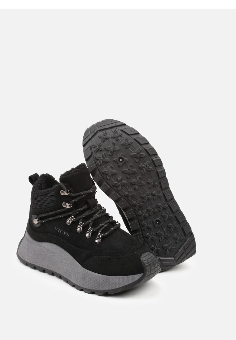 Czarne Sportowe Sneakersy Śniegowce Vices na Grubej Podeszwie Nellsana