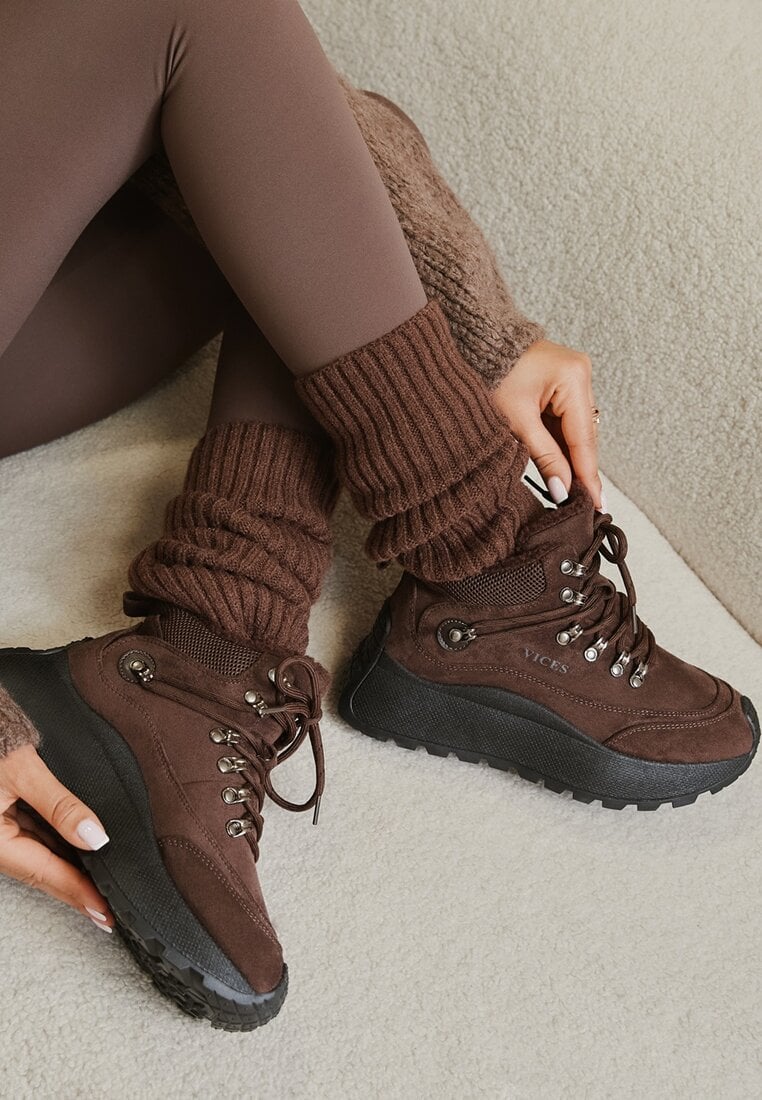 Brązowe Sportowe Sneakersy Śniegowce Vices na Grubej Podeszwie Nellsana