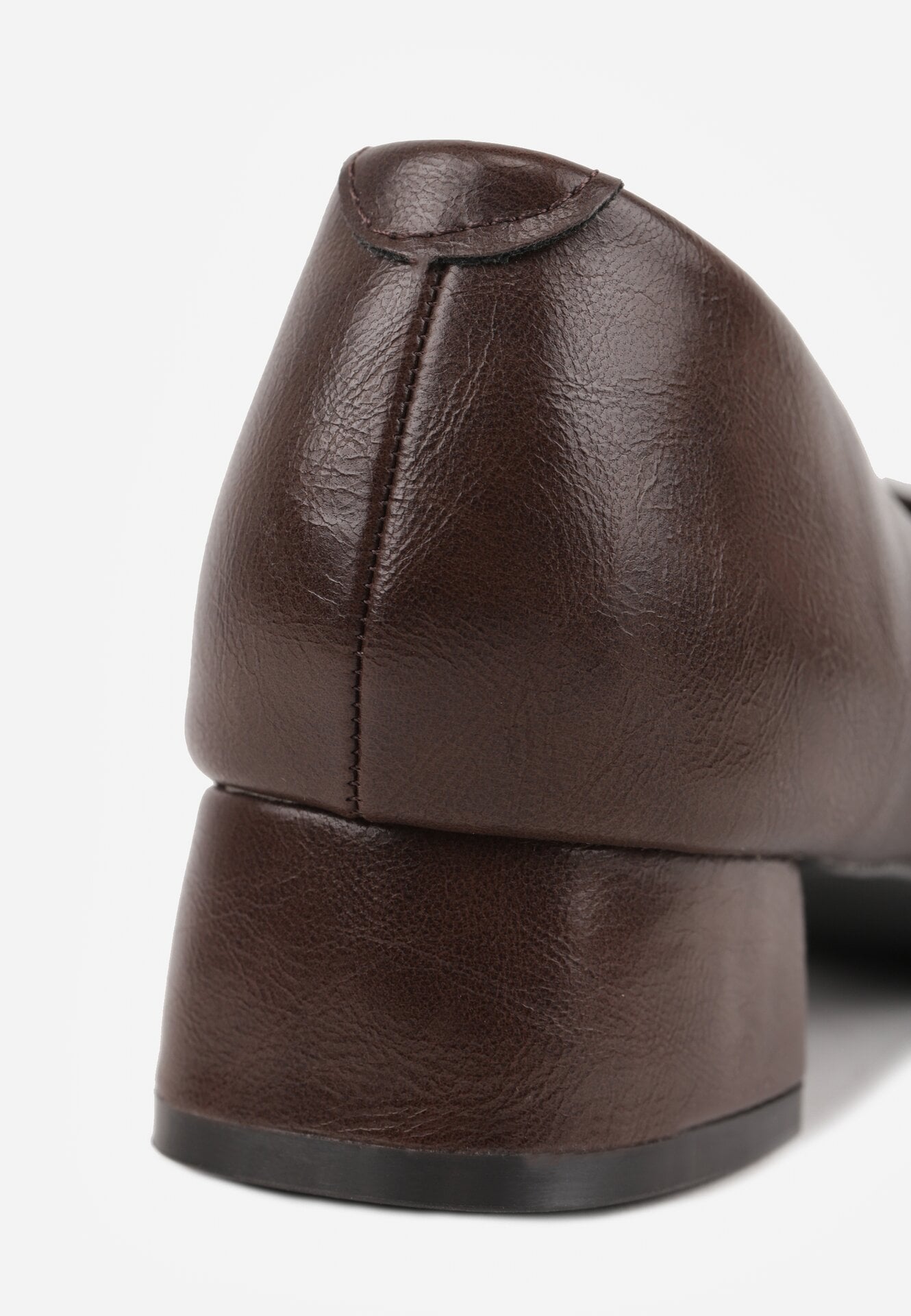 Ciemnobrązowe Czółenka Vices na Niskim Słupku ze Skórzaną Wkładką Rilenela