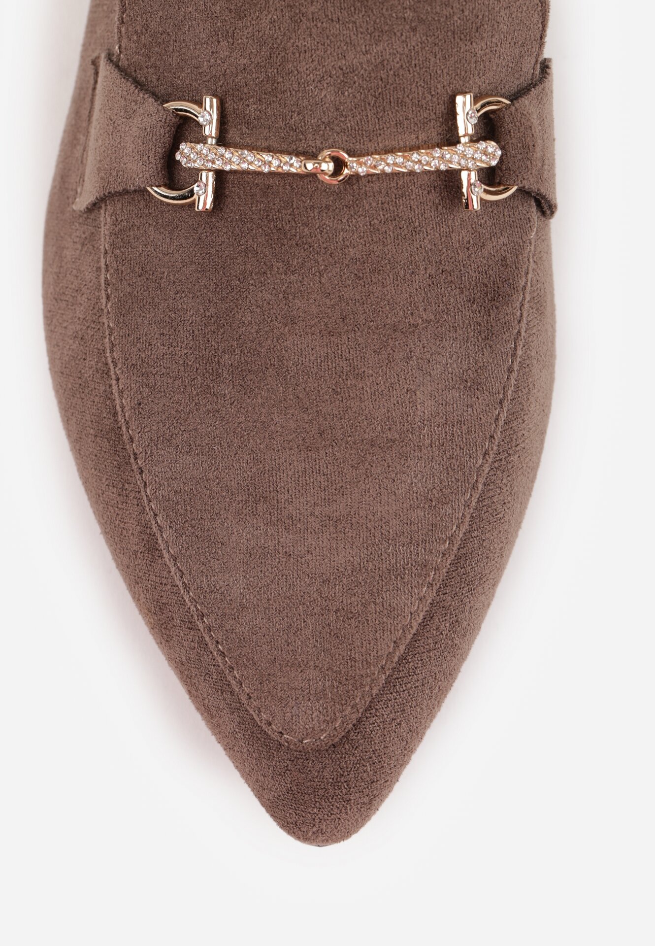 Ciemnobeżowe Mokasyny Vices z Noskiem w Szpic i Metaliczną Aplikacją Rilemise