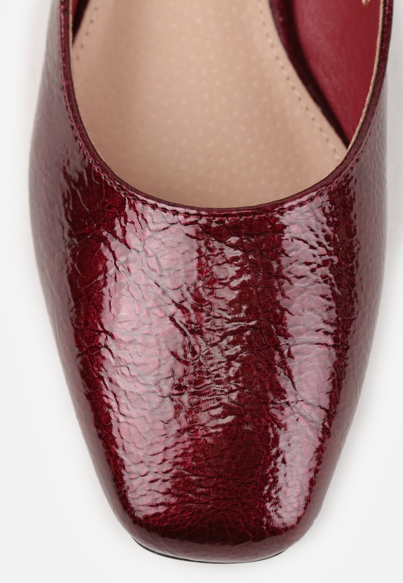 Bordowe Lakierowane Czółenka Vices z Kwadratowym Noskiem i Skórzaną Wkładką Nalireve