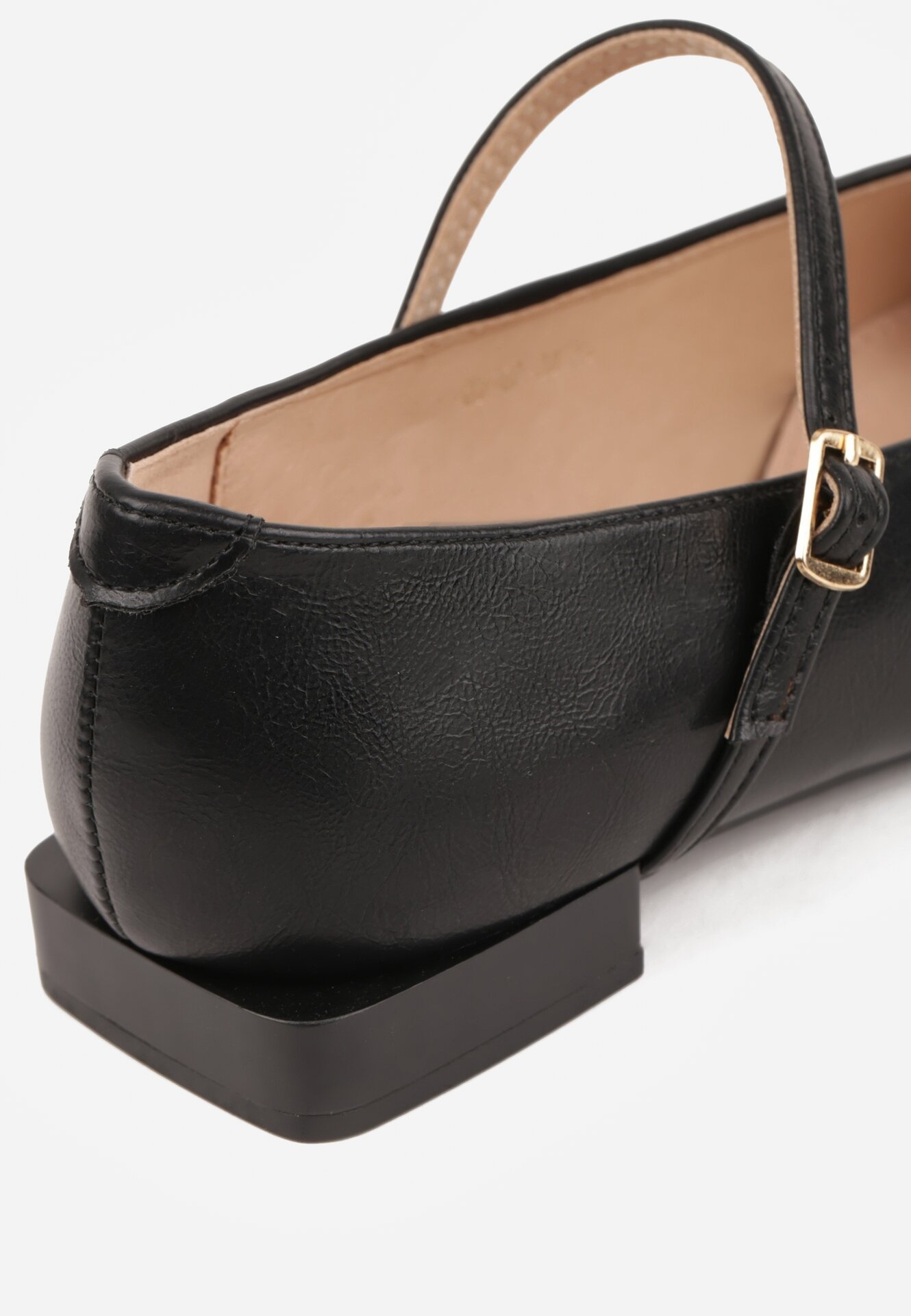 Czarne Balerinki Vices ze Skórzaną Wkładką i Paskiem z Klamerką Eslerie