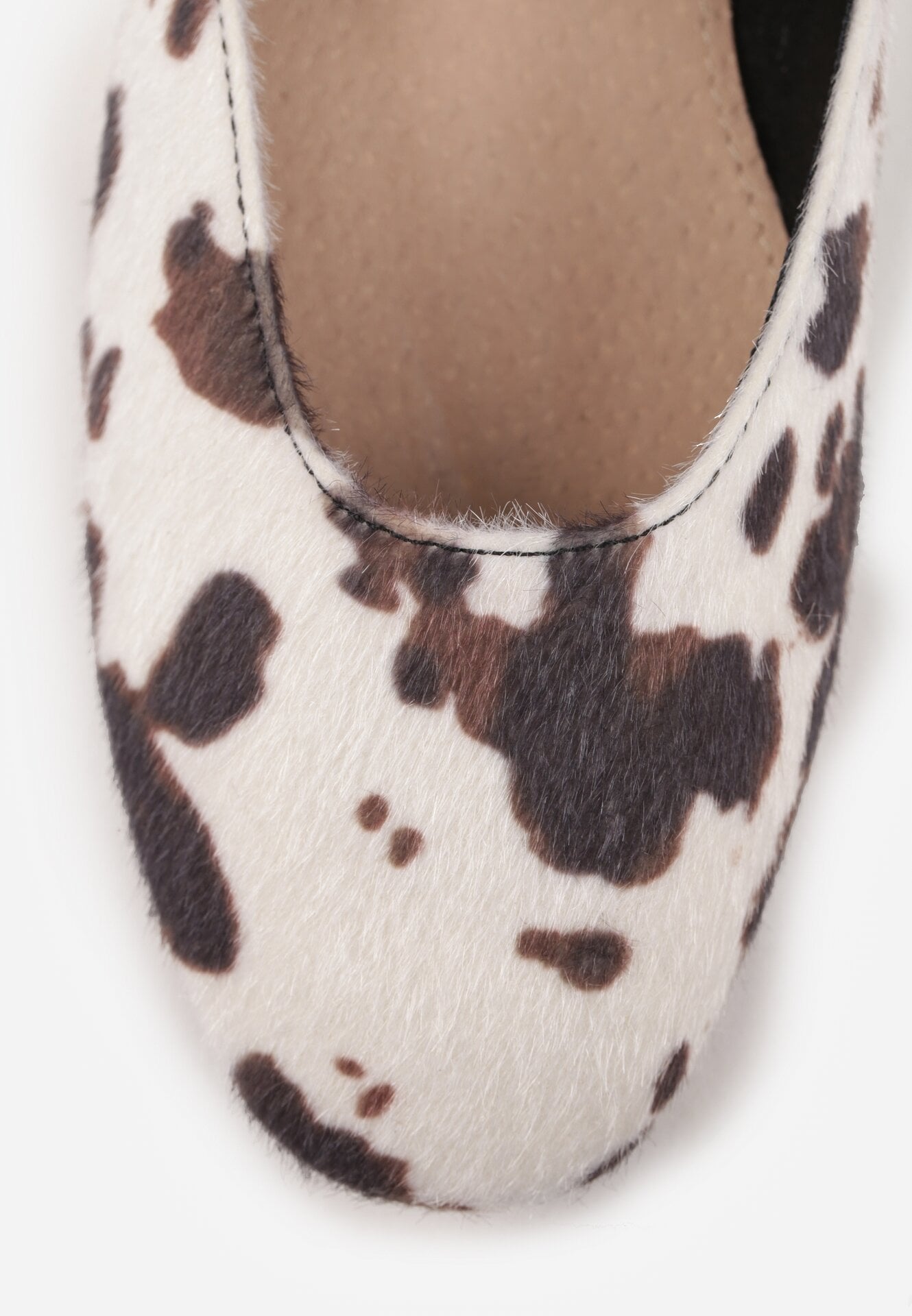 Brązowo-Białe Balerinki Vices w Krowie Łaty ze Skórzaną Wkładką i Szerokim Paskiem ze Sprzączką Rilucea