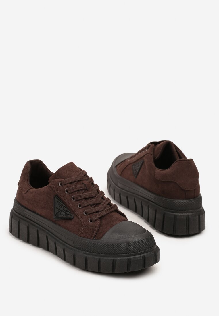 Brązowe Sneakersy Vices na Grubej Podeszwie z Geometryczną Aplikacją Leanae