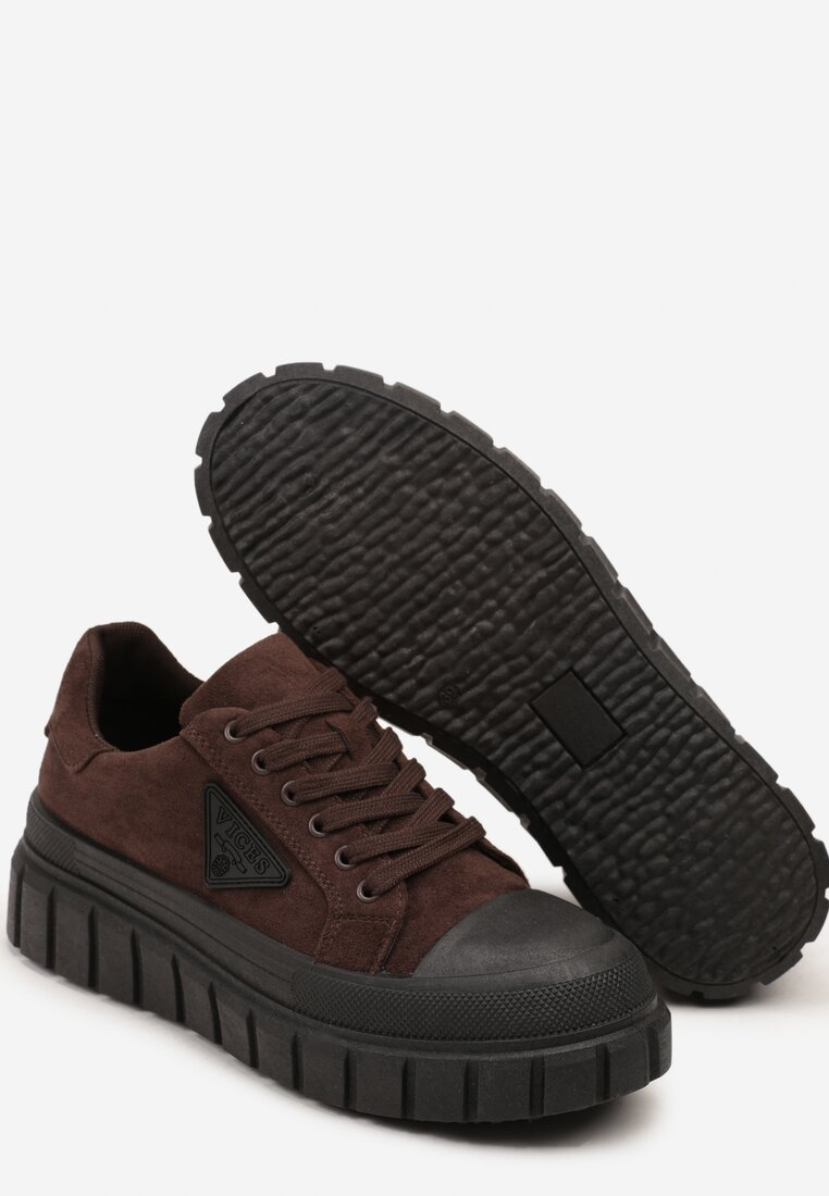 Brązowe Sneakersy Vices na Grubej Podeszwie z Geometryczną Aplikacją Leanae