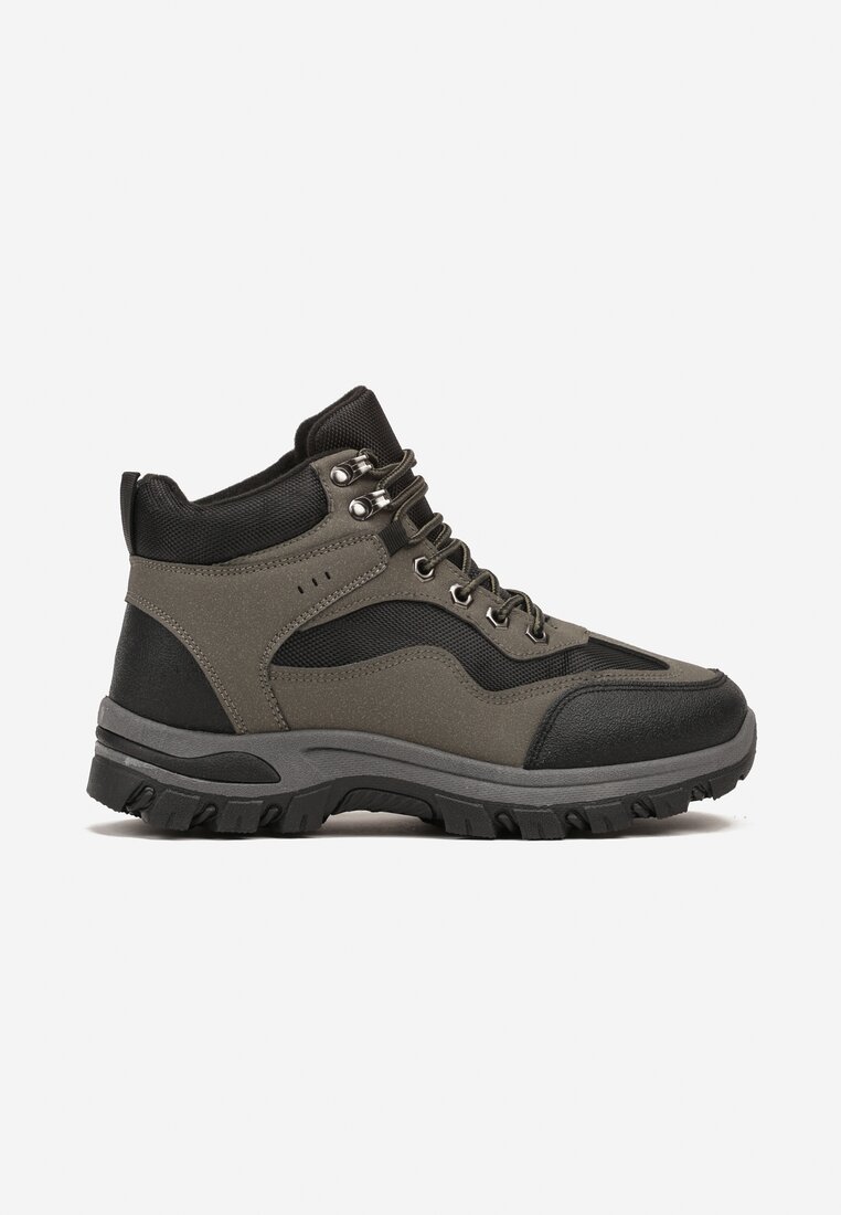Czarno-Zielone Buty Trekkingowe Trapery Vices z Geometrycznym Wzorem Anerisse