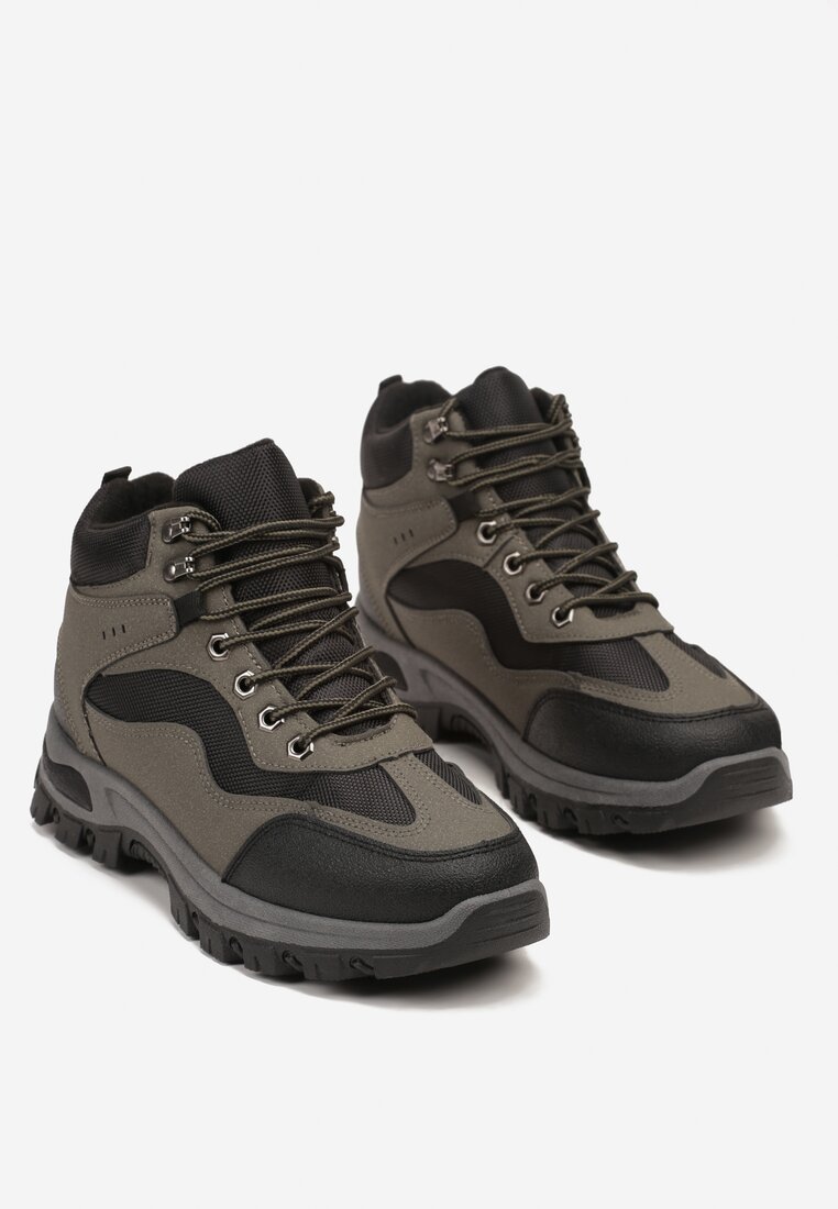 Czarno-Zielone Buty Trekkingowe Trapery Vices z Geometrycznym Wzorem Anerisse