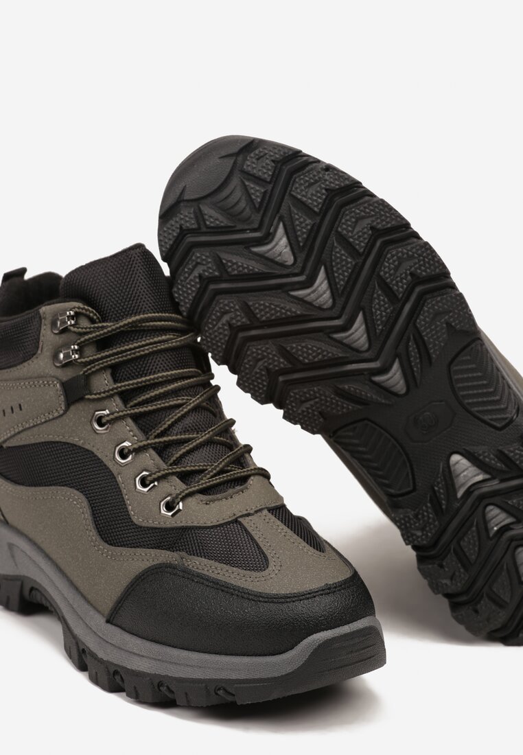 Czarno-Zielone Buty Trekkingowe Trapery Vices z Geometrycznym Wzorem Anerisse