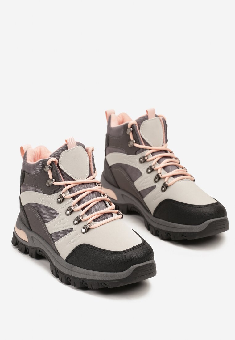 Szare Buty Trekkingowe Trapery Vices Ozdobione Przeszyciami Narrive