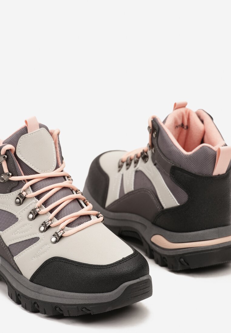 Szare Buty Trekkingowe Trapery Vices Ozdobione Przeszyciami Narrive
