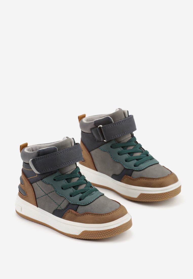 Ciemnobeżowe Botki Vices w Stylu Sneakersów z Przeszyciami Esselia