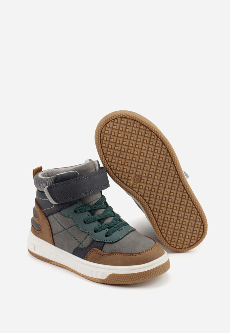 Ciemnobeżowe Botki Vices w Stylu Sneakersów z Przeszyciami Esselia
