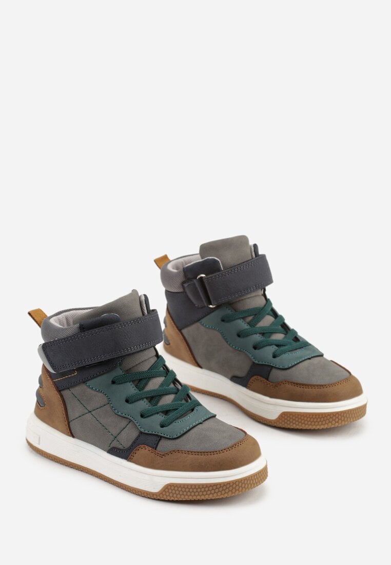 Ciemnobeżowe Botki Vices w Stylu Sneakersów Ozdobione Przeszyciami Fianesa