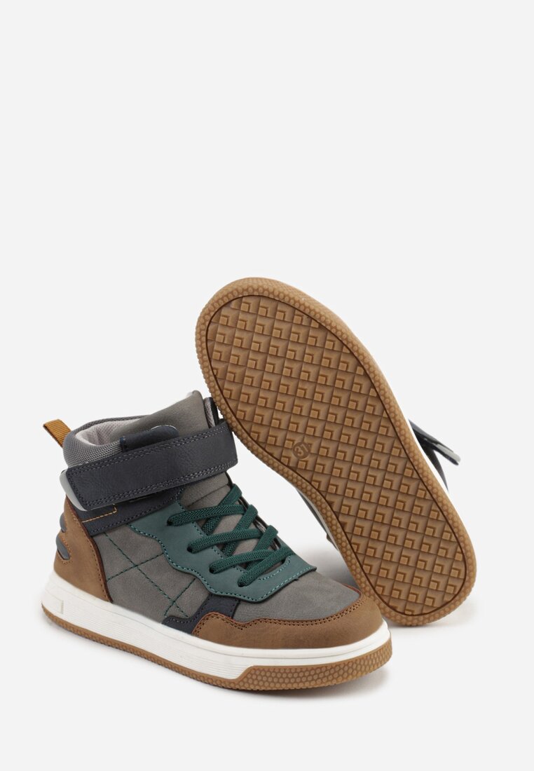 Ciemnobeżowe Botki Vices w Stylu Sneakersów Ozdobione Przeszyciami Fianesa