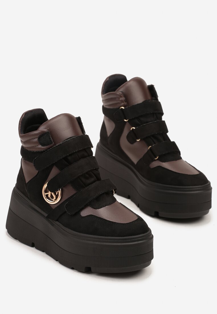 Czarno-Brązowe Botki Vices w Stylu Sneakersów na Platformie Afirriva