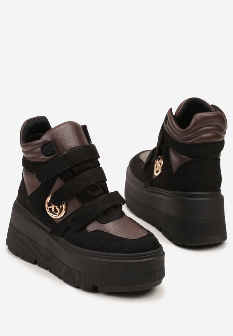Czarno-Brązowe Botki Vices w Stylu Sneakersów na Platformie Afirriva