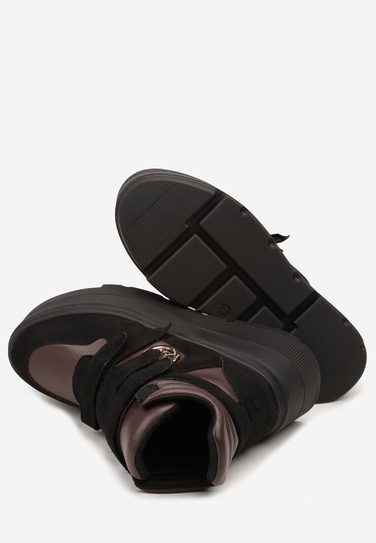 Czarno-Brązowe Botki Vices w Stylu Sneakersów na Platformie Afirriva
